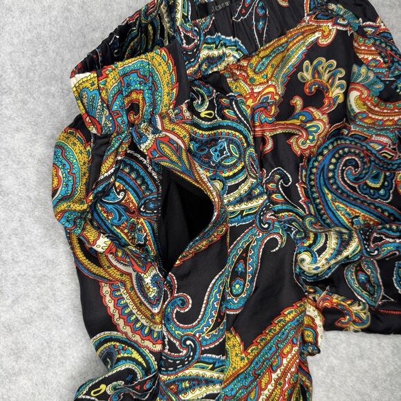 J Crew Pull On Silk Pants Womens 0 Black Paisley Ankle Casual Trousers - Picture 6 of 9